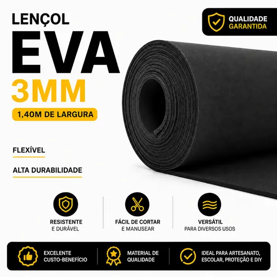 Lençol Manta EVA 3mm 1,40m Impermeável Flexível Artesanato Uso Geral