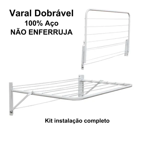 Varal Retrátil Dobrável De Parede Não Enferruja Apartamento