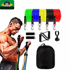 Kit Elástico 11 peças Treino Crossfit Adutor Exercícios Casa