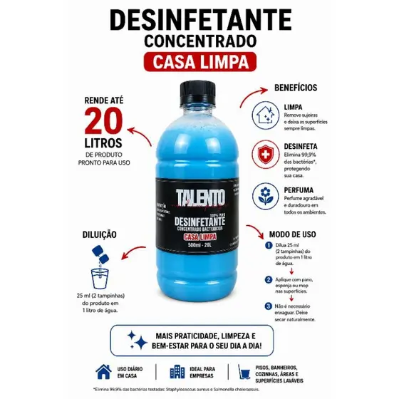 Produtos de limpeza para casa, Desinfetante Concentrado Limpador Perfumado para 20 litros, casa , banheiro, quintal