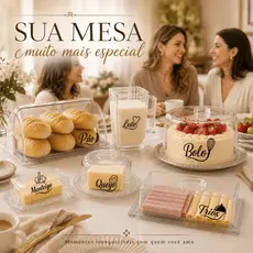 KITs Café da Manhã Mesa Personalizado Porta Pão, Boleira, Queijeira, Manteigueira, Leiteira, Frios
