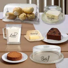 KIT 5 Itens PERSONALIZADO Porta Pão+ Bolo+ Queijo + Manteiga+Leite
