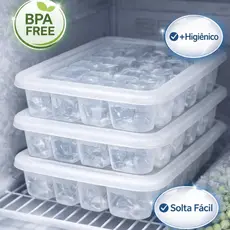 KITS Formas de Gelo com Tampa Transparente, 14 cubos, Solta Fácil, Qualidade Premium