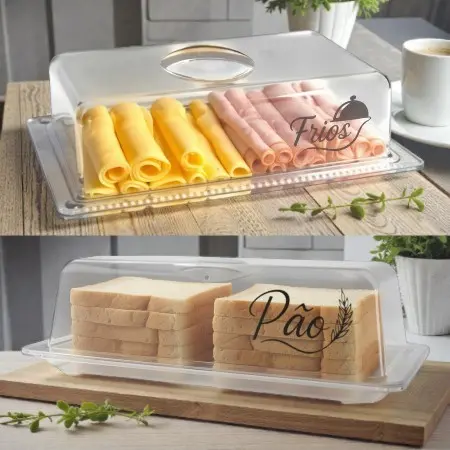 Porta Pão Forma Frios Acrílico Retangular 28x15 Personalizado - Kit ou Individual
