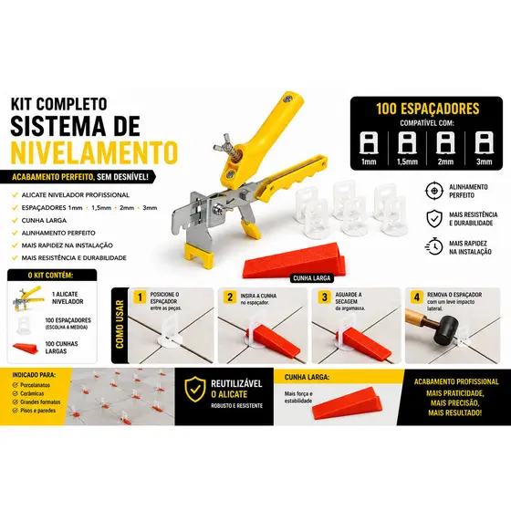 Kit Nivelador Porcelanato Completo Alicate Cunha E Espaçador