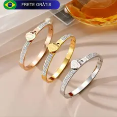 (16 CM) Bracelete pulseira prata feminino semijoia delicado aço inoxidável inox com brilho com ajuste de