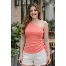 Blusa  Drapeada Feminina  Ribana  Elegante Mula Manca Um Ombro só Verão