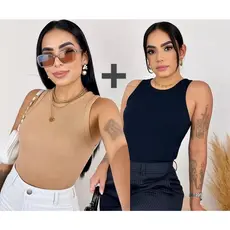 Kit com 2 Blusas Femininas Regata em Ribana Canelada – uma peça Elegante, Básica e Moderna, ideal para compor looks Casu