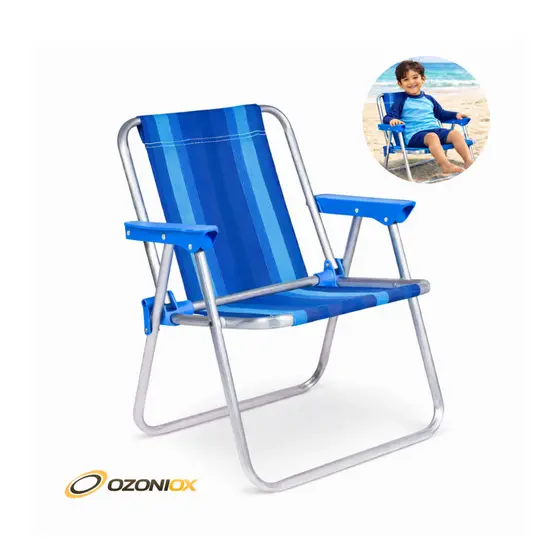 Cadeira De Praia Infantil Alumínio Azul Mor Piscina Campo Azul e Rosa