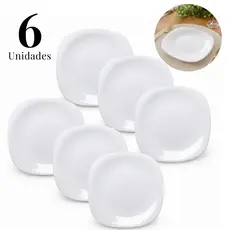 Kit 6 Pratos Rasos Quadrados Brancos Opalina 20cm Premium Para Mesa Posta E Restaurantes