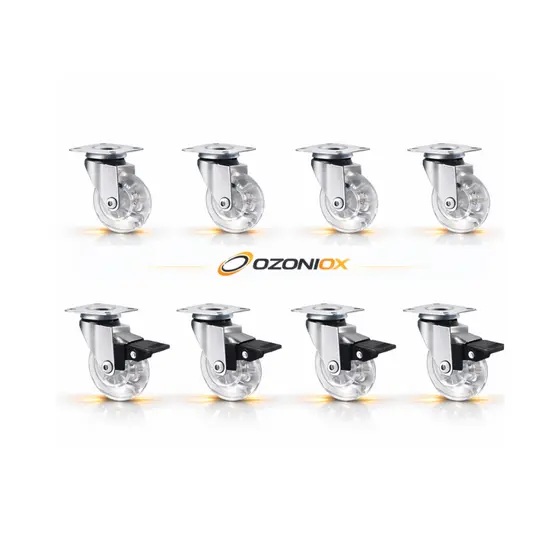 Kit 8 Rodízios Rodinha Silicone Giratório 50MM 4 Com Freio e 4 Sem Freio