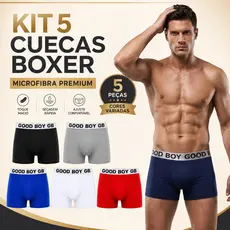 Kit 5 Cuecas Boxer Masculina Microfibra com Forro 100% Algodão Anatômica Box