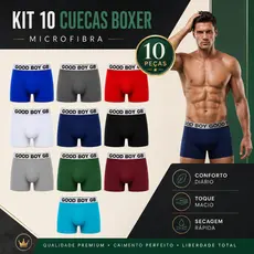 Kit 5 ou 10 Cuecas Boxer Masculinas Microfibra com Forro 100% Algodão Premium Good Boy