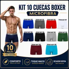 Kit 10 Cuecas Boxer Masculina Microfibra com Forro 100% Algodão Elástico Prata Frete Grátis