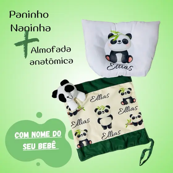 KIT  Naninha para Bebê Com Pelúcia + Almofada Anatômica com NOME DO SEU BEBE
