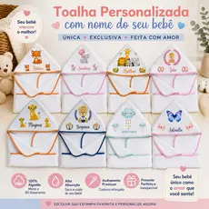 Toalha De Banho Felpuda Bebê  Dupla Face Com Capuz Personalizado Forrada com Fralda