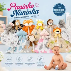 Paninho Naninha para bebê com prendedor de chupeta soft antialérgico