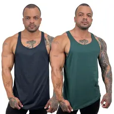Kit com 2 Regatas Masculinas Grafite + Cores Modelo Cavada Nadador em Algodão Lisas - Bombey