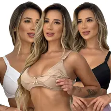 Kit 3 Sutia Amamentação Gestante Reforçado Pós Parto sem Bojo Maternidade Amamentar Gravida Basico