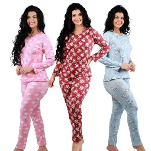 Kit 3 Pijama Feminino Longo Estampado Sem Botão Manga Longa Confortável SUEDE CALÇA COMPRIDA