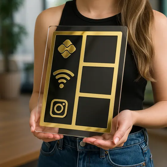 Nova Placa Display Mesa Balcão Pix Wifi Wi-Fi Instagram Acrílico 2mm. Altura: 16 cm Largura: 11 cm