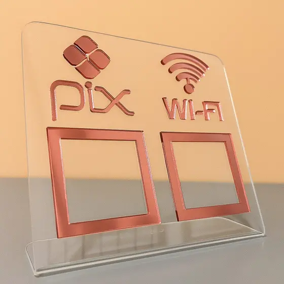 Placa Pix Display Mesa Balcão Pagamento QrCode Pix e Wi-Fi Premium