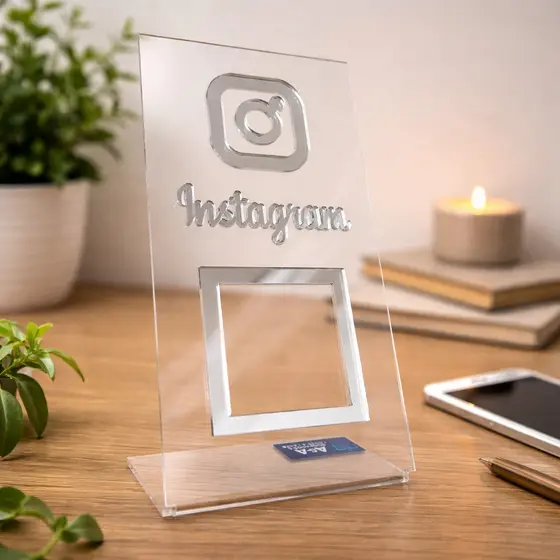 Display Acrílico QR Code Instagram Placa para Mesa e Balcão Envio Imediato
