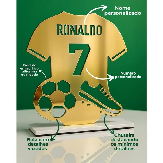 Troféu Personalizado Nome e Número Em Acrílico MDF Camisa de Futebol