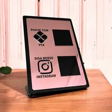 Placa Pix Instagram Pagamento QrCode Mesa Balcão Base em Acrílico
