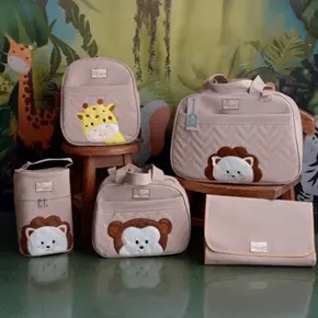 Bolsa Maternidade Safari Bebê Menino Menina Luxo Kit Com 5 Envio Imediato