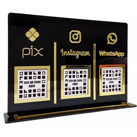 Placa Pix Acrílico 3 QR Code Instagram e Whatsapp Plaquinha Entrega Rápida