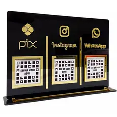 Placa Pix Acrílico 3 QR Code Instagram e Whatsapp Plaquinha Entrega Rápida