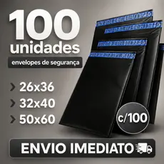 Envelope de Segurança Kit 100 Unidades Plástico Preto Lacre Adesivo Embalagem 26x36 32x40 50x60