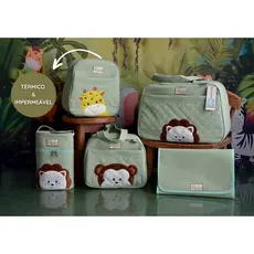 Kit Bolsa Saida De Maternidade Safari Premium Mochila Mala Trocador Porta Mamadera