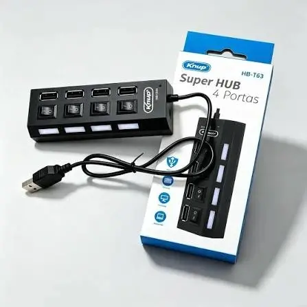 Hub USB 4 Portas 2.0 com Switch e Led Indicador KNUP - HB-T63