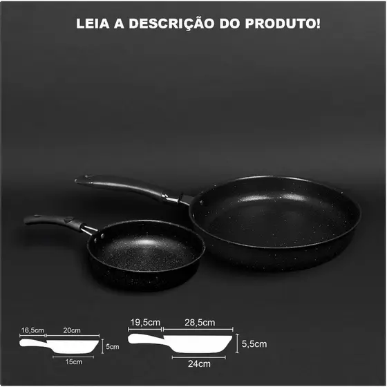 Conjunto C/ 2 peças Panelas Frigideiras Aço Inox p/ Fogão de Indução/ Eletrico e a Gás - Preto
