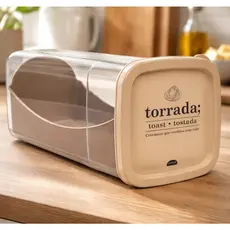 Porta Torrada Biscoito Decorado Com Bandeja Plasútil - Marrom