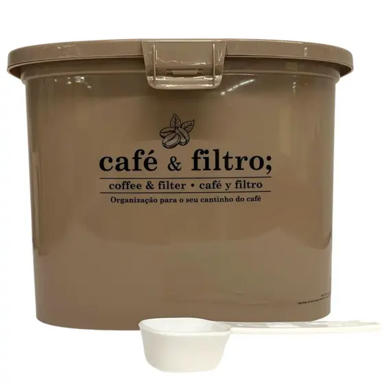 Pote Plástico Porta Café E Filtro Com Colher 1,5 Litros - Marrom