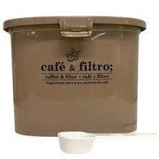 Pote Plástico Porta Café E Filtro Com Colher 1,5 Litros - Marrom