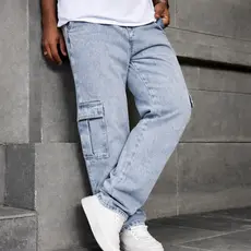 Calça Cargo Masculina Jeans Com Cordão Streetwear Balão