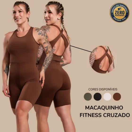 Macaquinho Macacão Feminino Cruzado Costas Fitness Moda Treino Academia ZERO TRANSPARÊNCIA