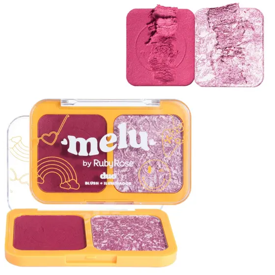 Paleta Duo De Blush Aveludado Matte E Iluminador Marmorizado Cremoso Melu Ruby Rose