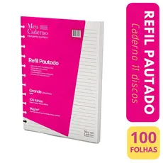 Refil Compatível Caderno Inteligente 100 Folhas 200x275mm Grande 11 Discos Pautado