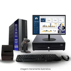 Kit PDV TOB i3 4ªG 4GB SSD 120GB Win11 Rede S/Fio Teclado Mouse Monitor 15" Gvt. Dinheiro Imp Térmica Leitor Cód Barras