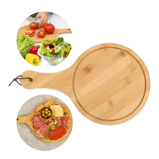 Tábua de Corte para Servir Frios Pizza Bambu Redonda MEK 32x20cm