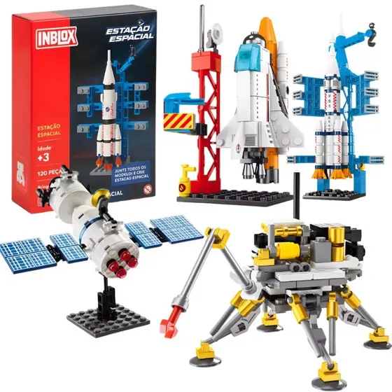 Kit Brinquedo Espacial Blocos de Montar Estação Inblox Espaço Brinquedo Educativo para Crianças