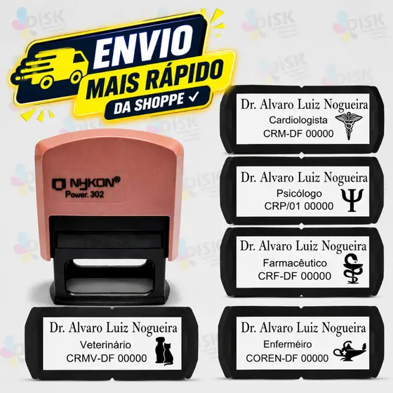 Carimbos Automático Profissionais - Modelos Nykon Power 302 - Med. 14x38mm