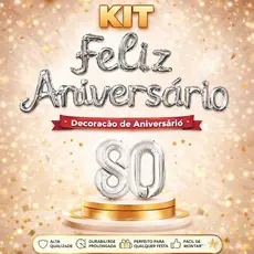 Kit Balão Metalizado Faixa Feliz Aniversário + 2 Números 40 cm Prata