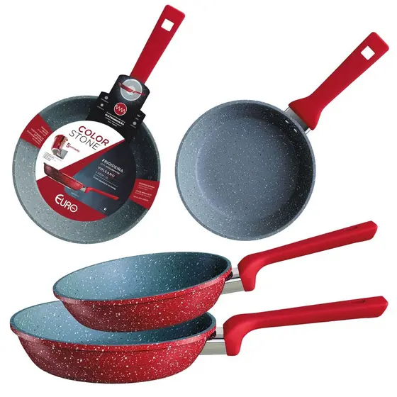 Ki Jogo Duas Frigideiras Color Stone Frigideira 20 Cm e 24Cm Antiaderente Indução Volcano Não Gruda Premium Euro Home