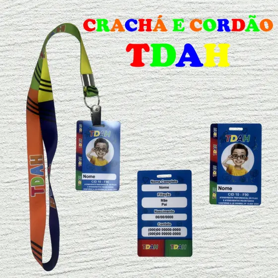 Crachá em PVC e cordão TDAH